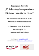 Plakat: Tagung: 25 Jahre Asylrecht / rassistische Hetze